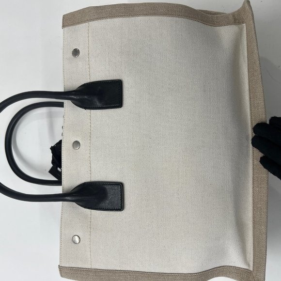 Saint Laurent Beige Canvas Linen Small Rive Gauche Tote - Picture 11 of 13